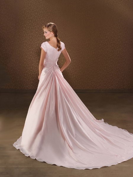 Vogue Floor Length A-Line Short Sleeves Sweep Train With Embroidery,Button Wedding Dresses WDresses01033