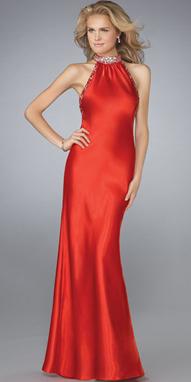 Long Red Halter Satin Evening Dress
