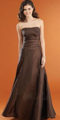 Brown Simple A-line Strapless Taffeta Evening Dress