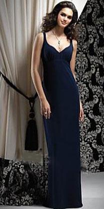 Dark Navy Modest V-Neck Satin Evening Dress