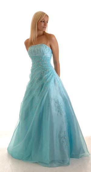 A-line strapless floor length appliques baby blue prom dress