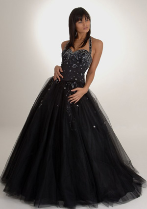 ball gown halter top floor length appliques black prom dress