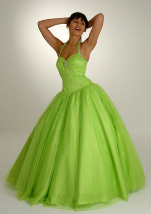 halter top floor length beading yellow green prom dress
