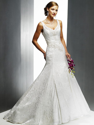 A-line Deep V-neck Chapel Train Satin Wedding Dresses (SV0220)