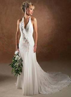 A-line Halter Chapel Train Chiffon Wedding Dresses (yz0216)