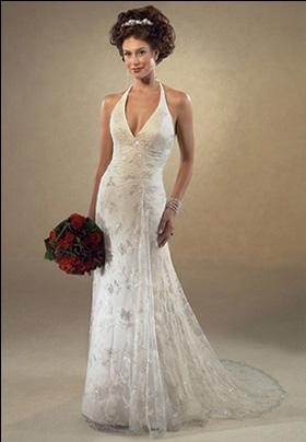 A-line Halter Sweep Train Lace Wedding Dresses (yz0232)