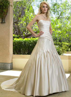 A-line Strapless Chapel Train Satin Wedding Dresses (SV0117)