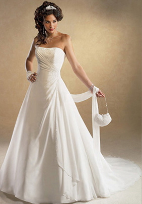 A-line Strapless Chapel Train Satin Wedding Dresses (ms0319)