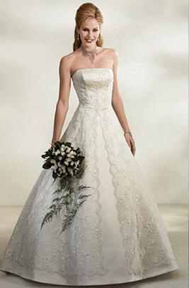A-line Strapless Chapel Train Satin Wedding Dresses (ms0308)