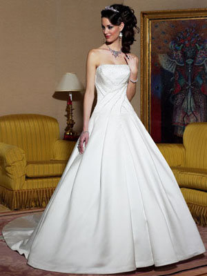 A-line Strapless Empire Chapel Train Satin Wedding Dresses (ms0146)