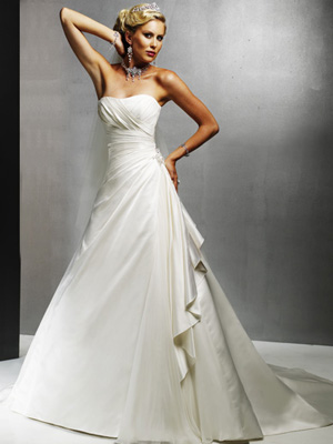 Strapless A-line Chapel Train Satin Chiffon Wedding Dresses (wd0169)
