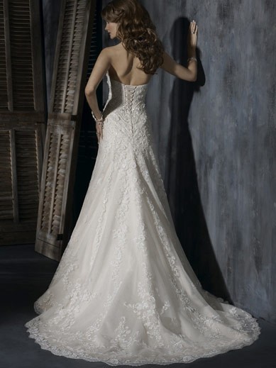 Wintry Sparkle Floor Length A-Line Sweetheart With Tippet Low Back Sweep Train With Embroidery,Bandage,Flower Wedding Dresses WD